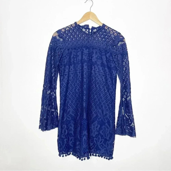 Tularosa x Revolve Matilda Navy Lace Eyelet Pom Pom Dress XS - Picture 3 of 10